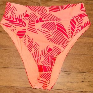 Aerie High Cut Cheeky Tropical Print Bikini Bottom - Coral and Orange